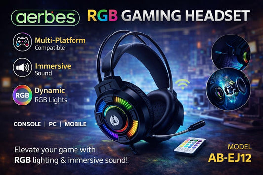 Aerbeses AB-EJ12 RGB Gaming Headphone – Level Up Your Game with Epic Lights & Sound!