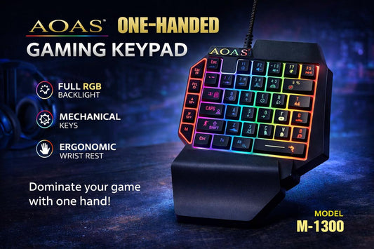 AOAS M-7300 One-Handed Gaming Keyboard – Dominate with Comfort & RGB Glory!