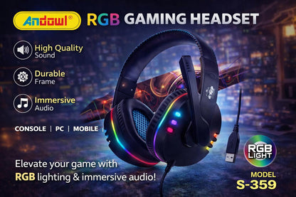 Andowl S-359 RGB Stereo Gaming Headset – Epic Sound, Killer Looks, Zero Compromise!